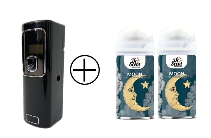 SET: Aerosol LCD fragrance dispenser including 1 fragrance spray + 1 fragrance spray free!