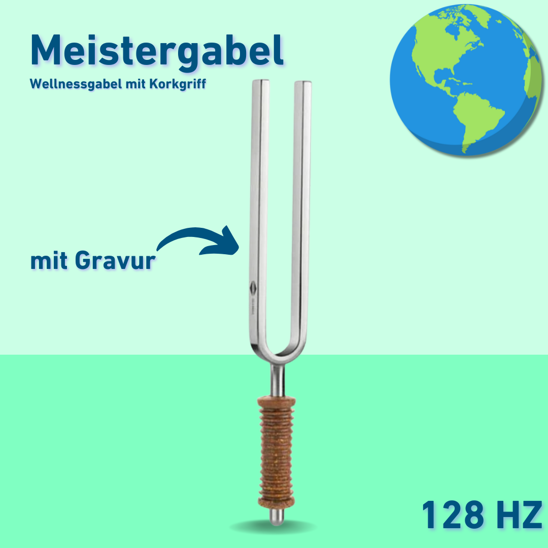 Gravur: Stimmgabel Meistergabel Wellness mit Korkgriff 128 Hz | Art.-Nr. 128/7-K