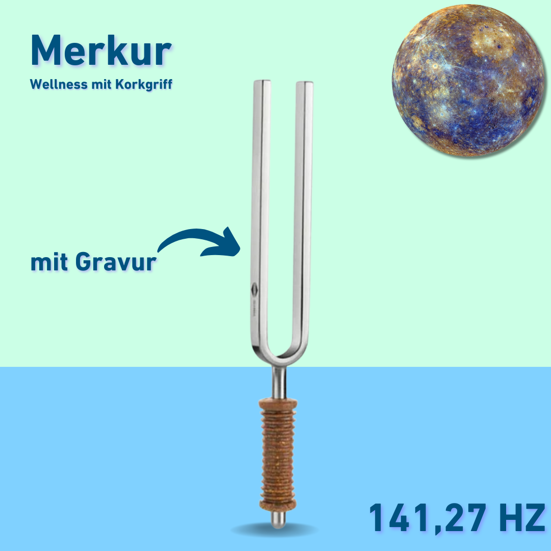 Gravur: Stimmgabel Merkur Wellness mit Korkgriff 141,27 Hz | Art.-Nr. KO 141/7-K-Gravur