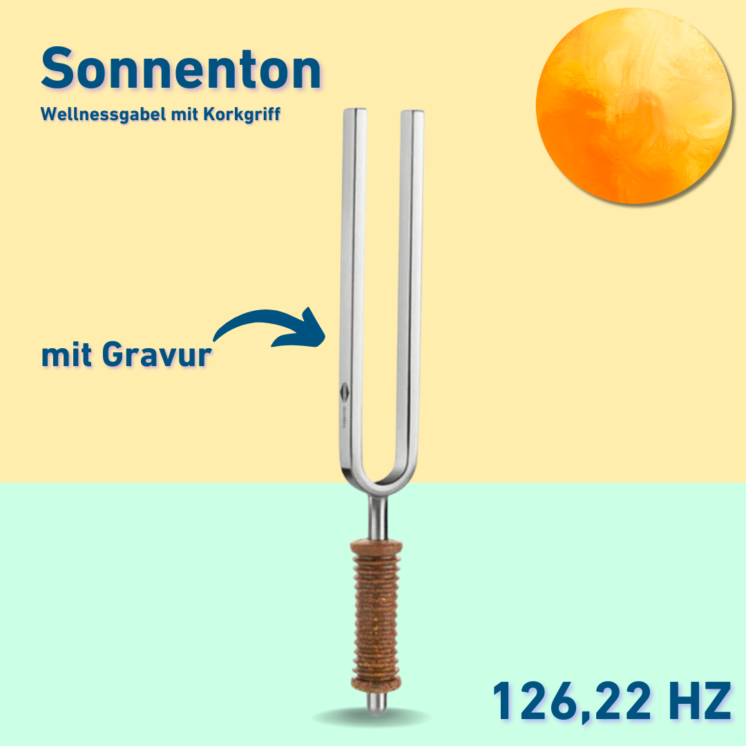 Gravur: Stimmgabel Sonnenton Wellness mit Korkgriff 126,22 Hz | Art.-Nr. KO 126/7-K-Gravur